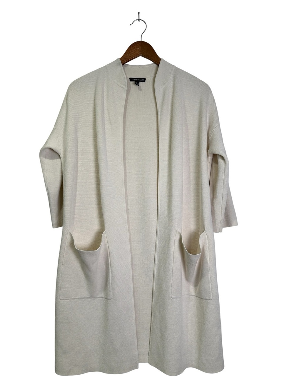 Eileen Fisher Women’s XXS Cream Silk & Cotton Open-Front Long Duster Cardigan